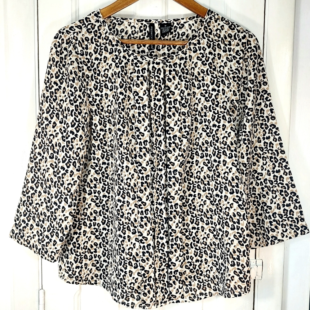Preswick & Moore Leopard Print Blouse Lightweight Flowy Sz M - Picture 1 of 9
